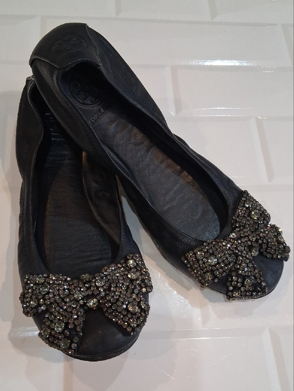 Tory Burch Leather Eddie Crystal Ballet  Flats - Picture 6 of 8